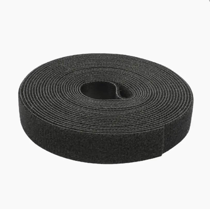 Cinta de Contacto Autoadherente Color Negro / 1.6 cm x 25 metros / Espalda con Espalda (Gancho y Bucle)