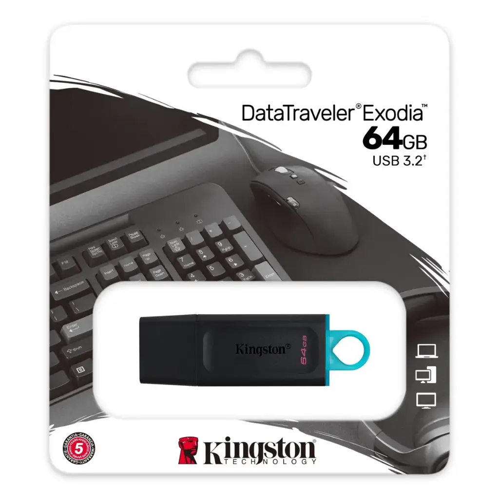 Memoria Kingston 64GB USB 3.2 Gen 1 Exodia negro/verdeazulado DTX/64GB