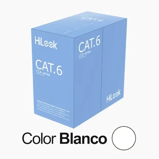 Bobina de Cable UTP 305 Mts / Cat 6 (24 AWG) / Color Blanco / PVC (CM) / Uso en Interior / CCA (Cobre con Aluminio) / Aplicaciones de CCTV y Redes de Datos